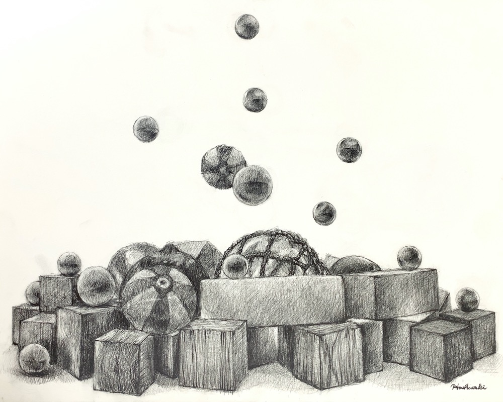 『積み木とボール』鉛筆（2012年）